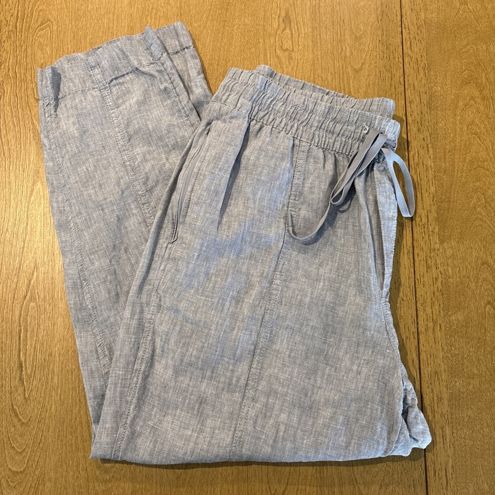 Athleta Retreat Linen High Rise Wide Leg Ankle Pants Large Gray Beachy Relaxed